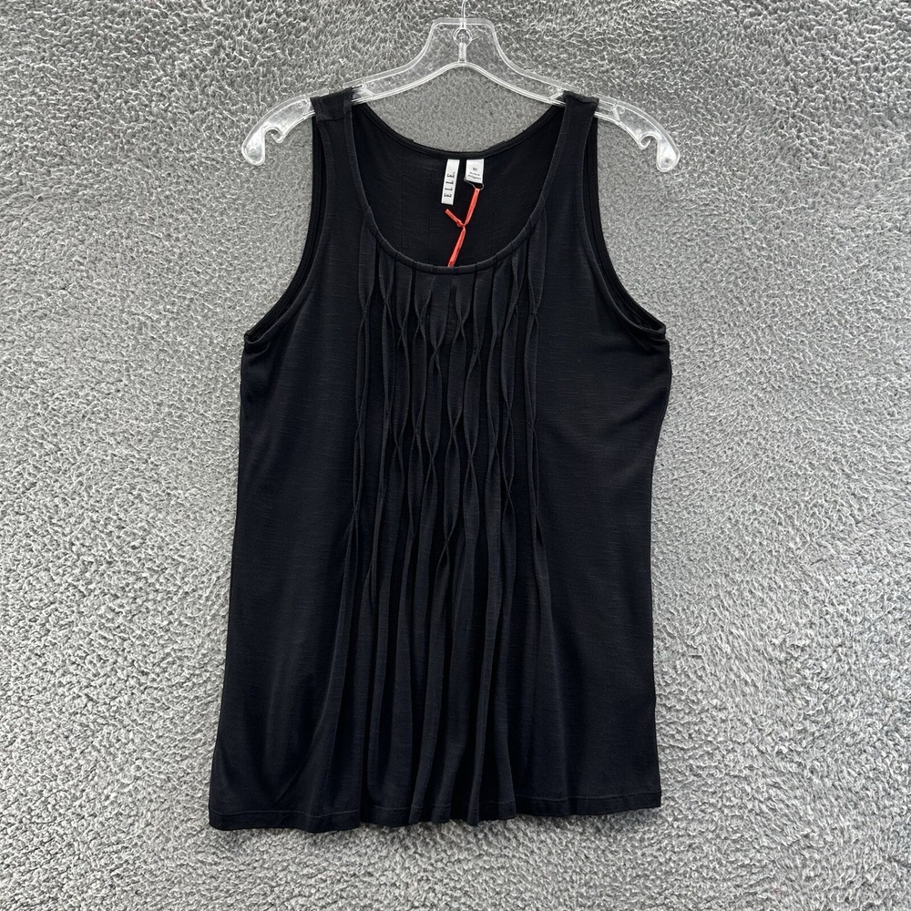 ELLE Tank Top Women's XS Black Origami Pleated Casual Tank Top Ladies Size XS